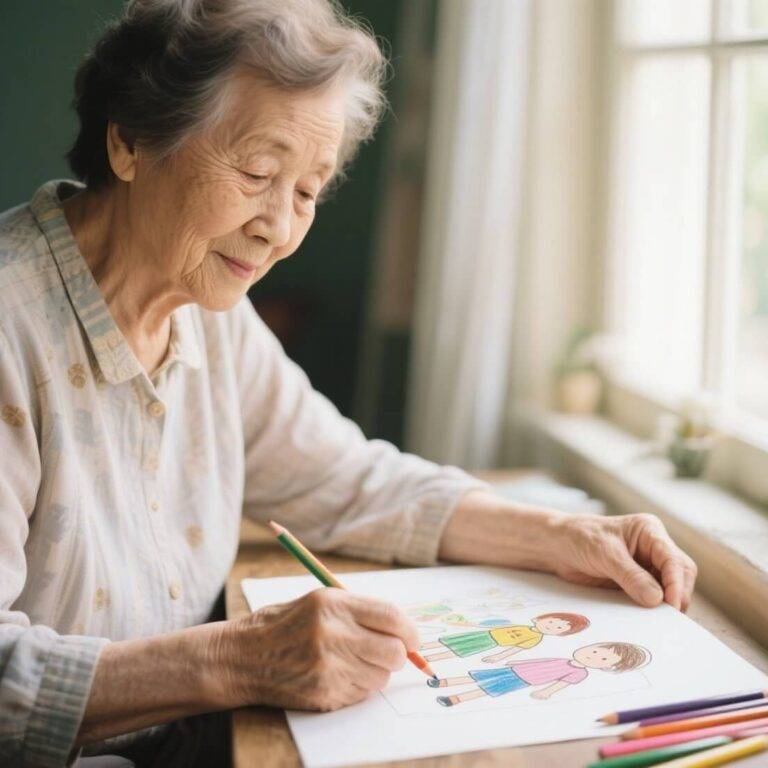 dreamina-2025-07-31-7493-elderly woman drawing childhood memories...