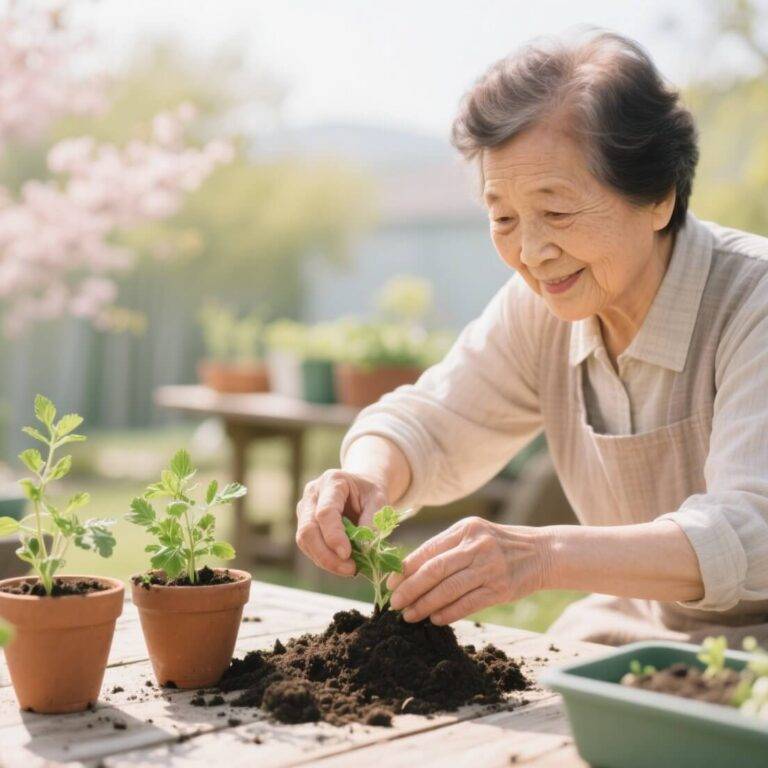 dreamina-2025-07-31-9819-Korean senior woman planting small herb ...