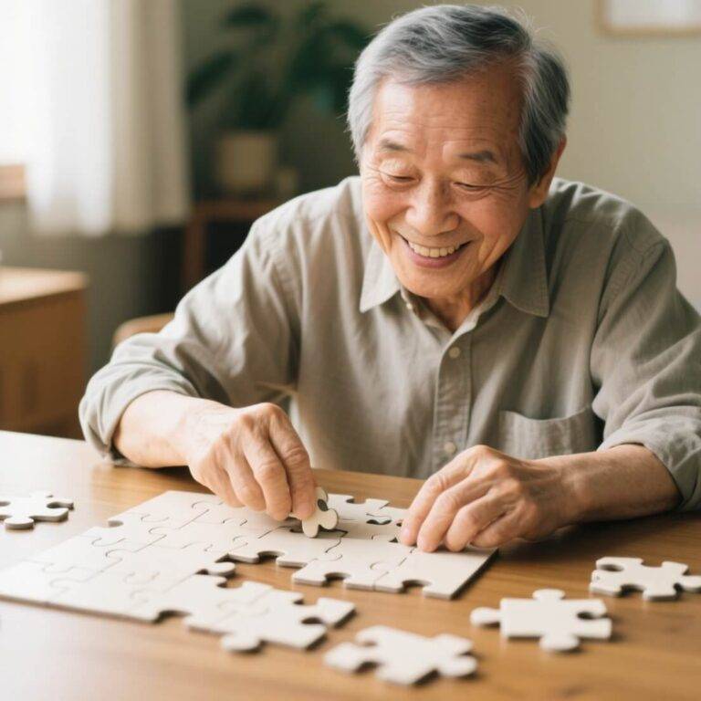 dreamina-2025-08-02-1215-Korean senior man solving a jigsaw puzzl...